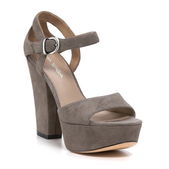 VIA SPIGA Vanita Platform Chunky Heels Suede Taupe Grey - Picture 7 of 7